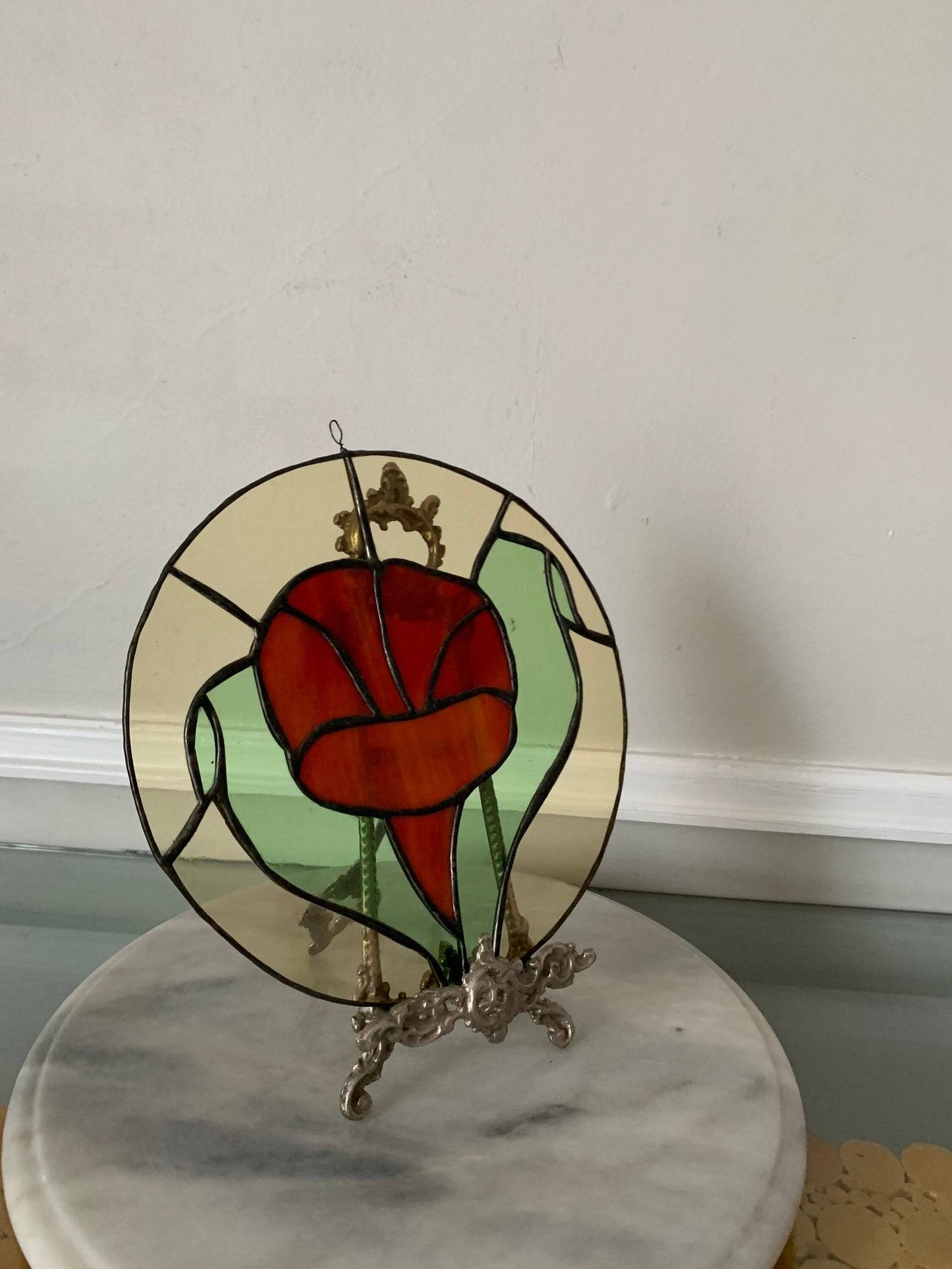 Medium Handmade Orange Flower Stained Glass Sun Catcher