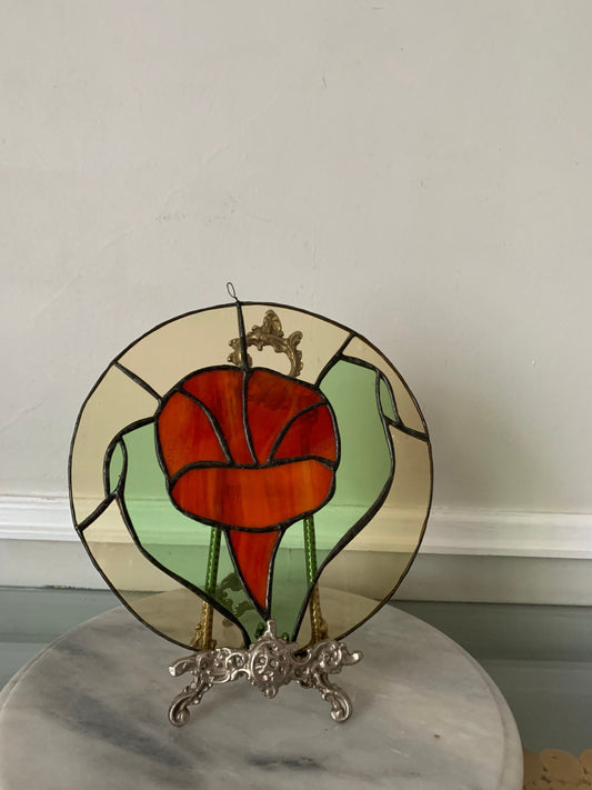 Medium Handmade Orange Flower Stained Glass Sun Catcher