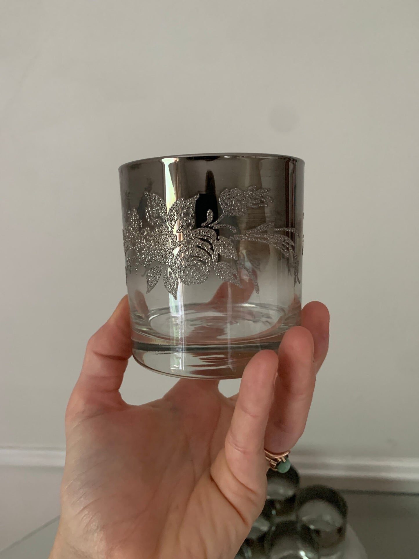 Set of 6 MCM Short Mercury Embossed Floral Motif Low Ball Tumblers