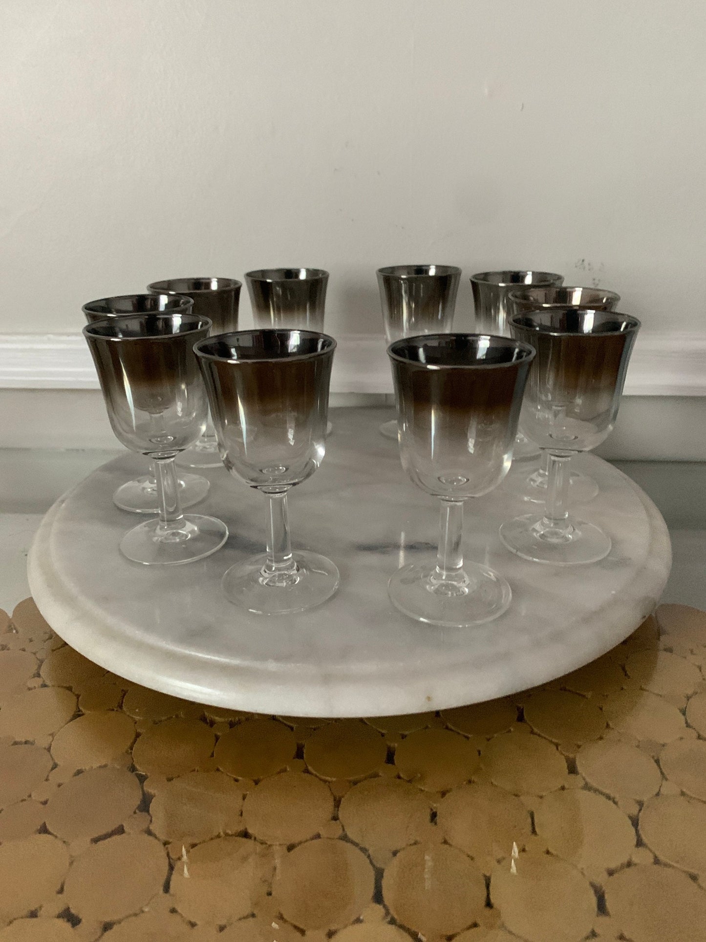 Set of 10 Vintage Silver Fade Liqueur Glasses Made in France