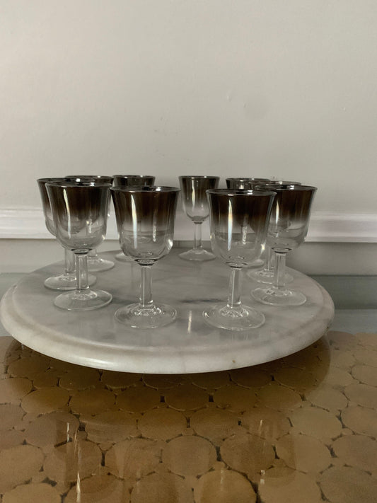 Set of 10 Vintage Silver Fade Liqueur Glasses Made in France