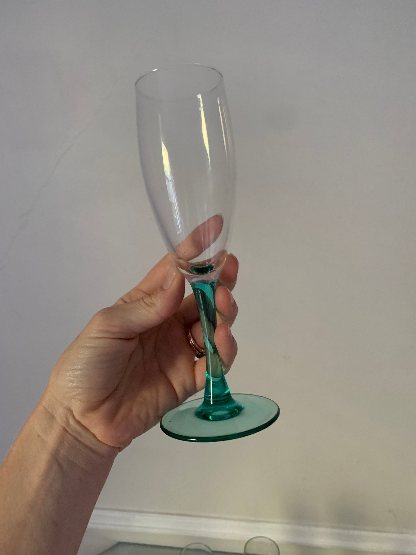 Vintage Set of 6 Light Teal Stem Champagne Flutes