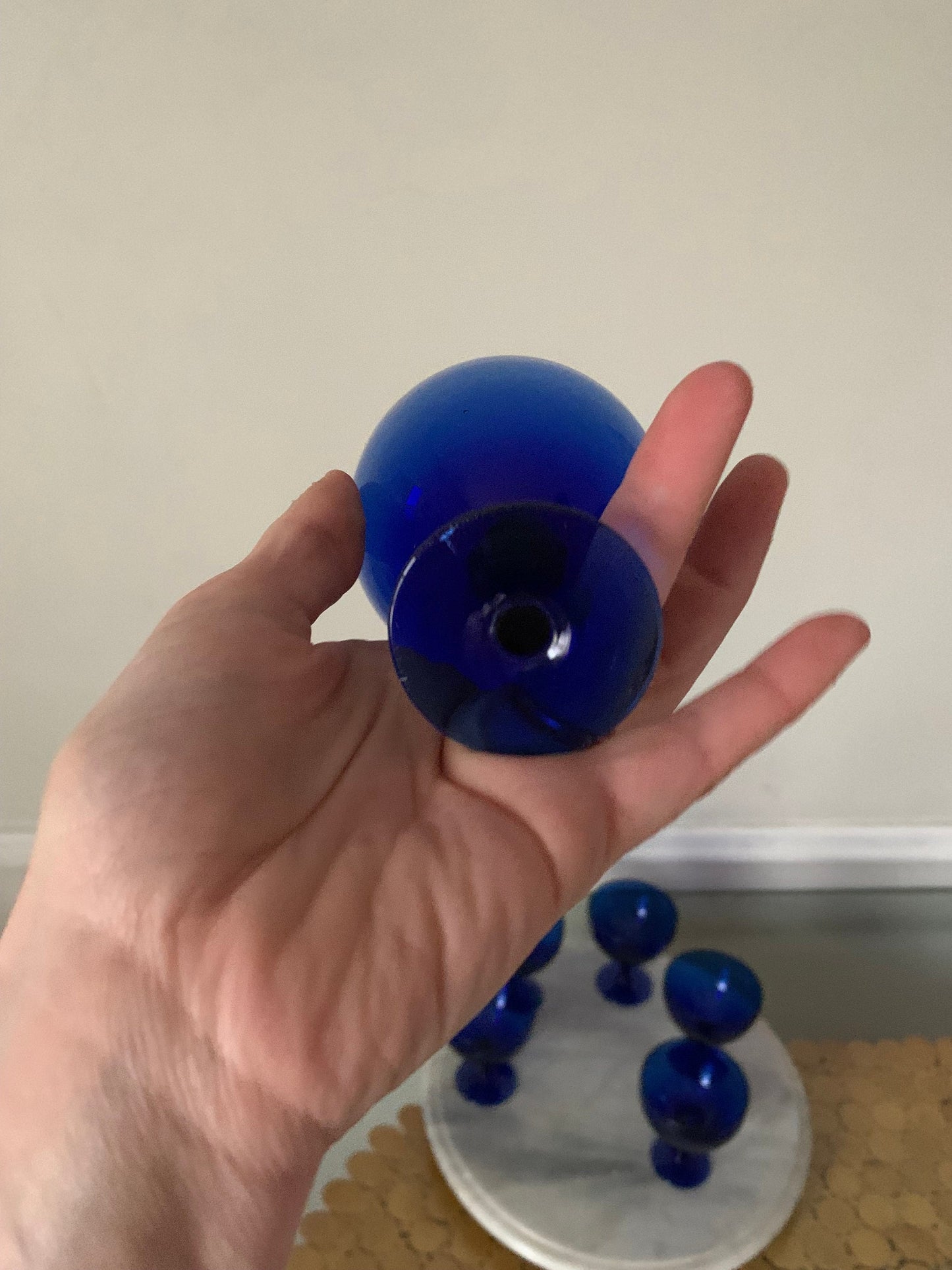 Set of 4 Short Vintage Cobalt Blue Wine Glasses