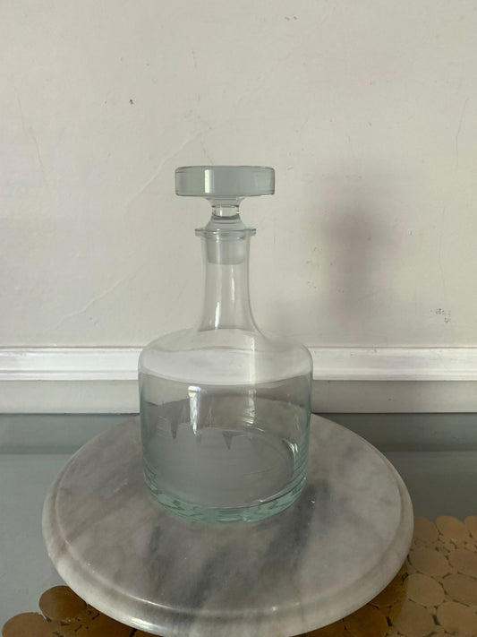 Vintage Glass Decanter with Etched Ship