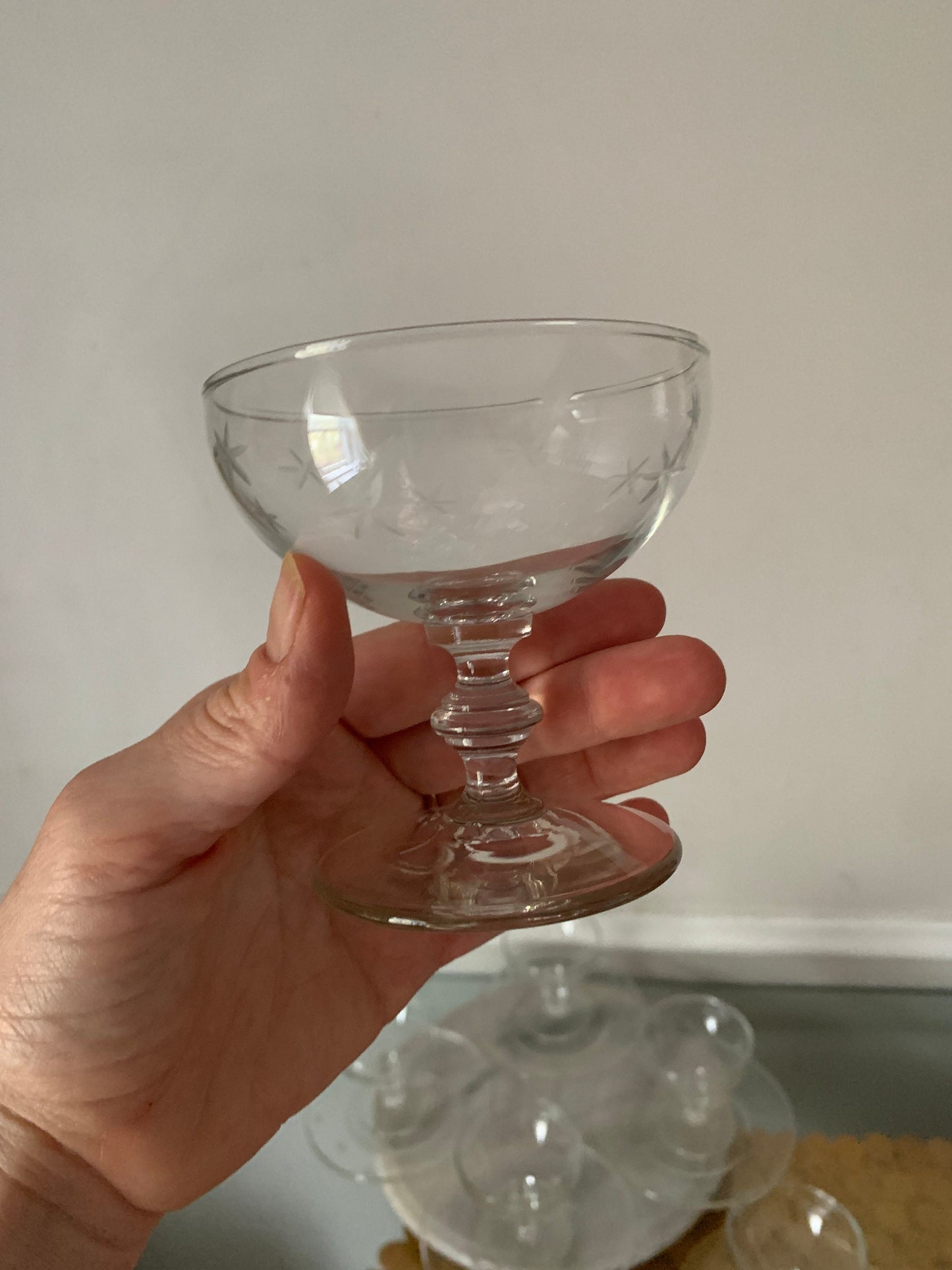 MCM Set of 4 Clear Etched Starbursts Dessert Glasses with Saucers