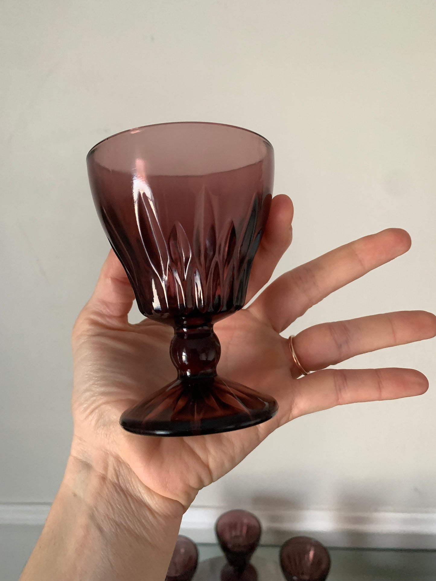 Set of 6 Vintage Deep Purple Small Glass Goblets