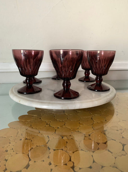 Set of 6 Vintage Deep Purple Small Glass Goblets