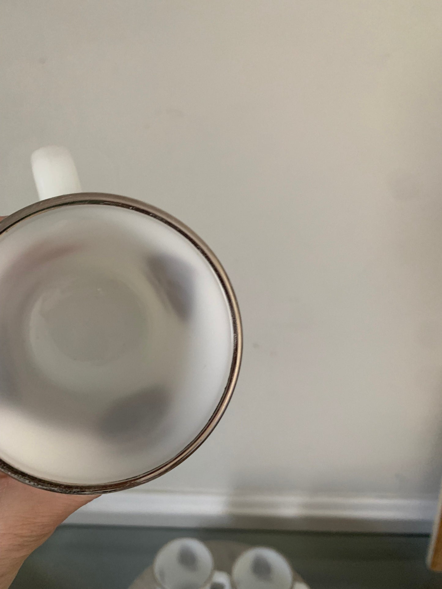 MCM Set of 4 Anchor Hocking Fire King Mug Brown Leaf Pattern Silver Rim Mugs