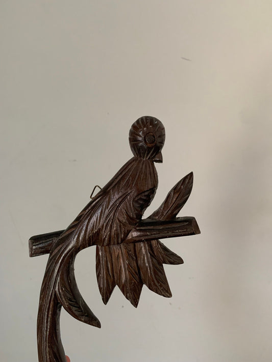 Long Vintage Hand Carved Dark Wood Bird Wall Decor
