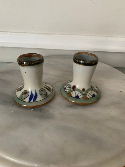 Pair of Hand Made El Palomar Mexican Pottery Candlestick Holders