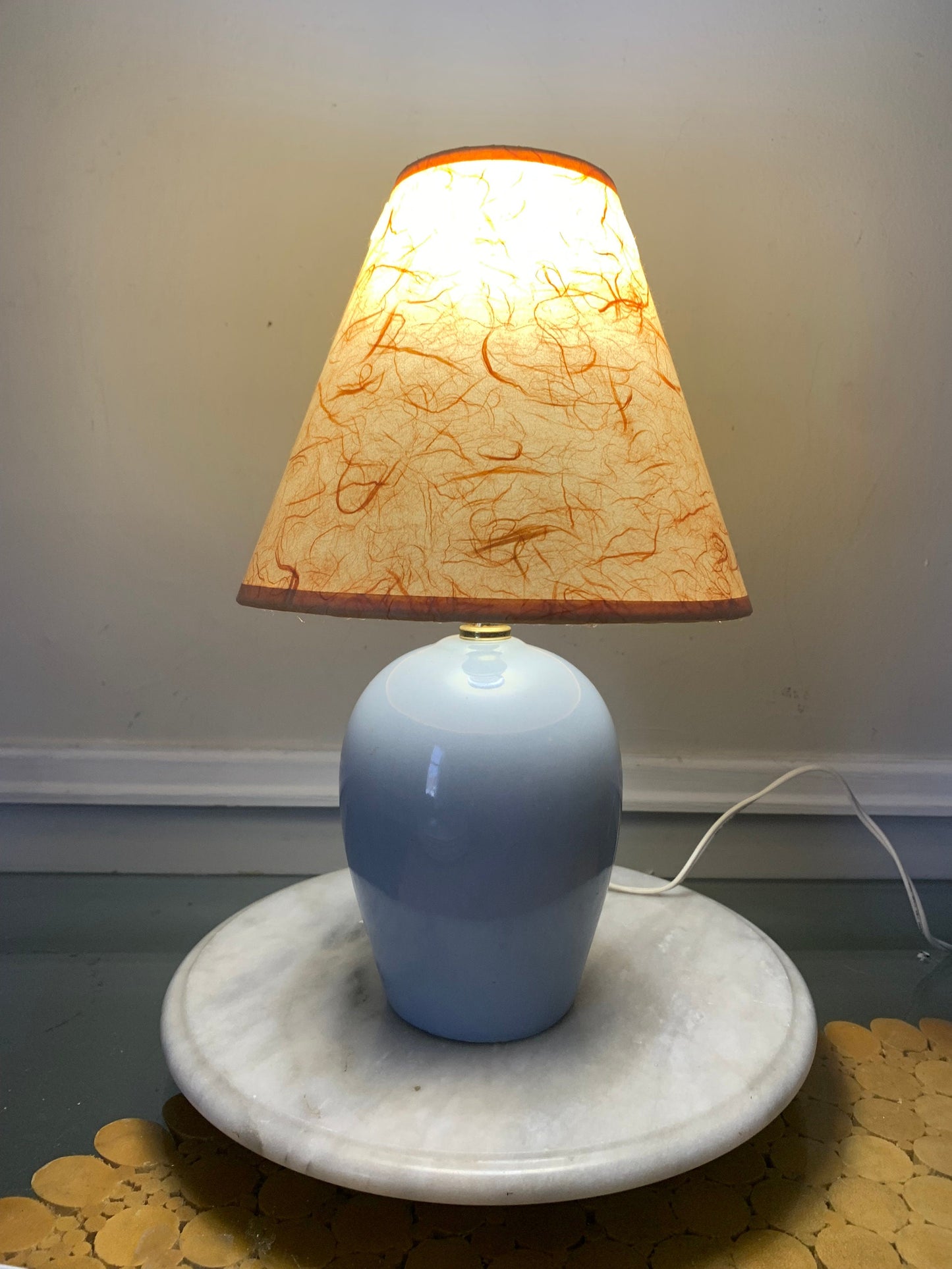 Retro Small Soft Blue Ceramic Lamp No Shade