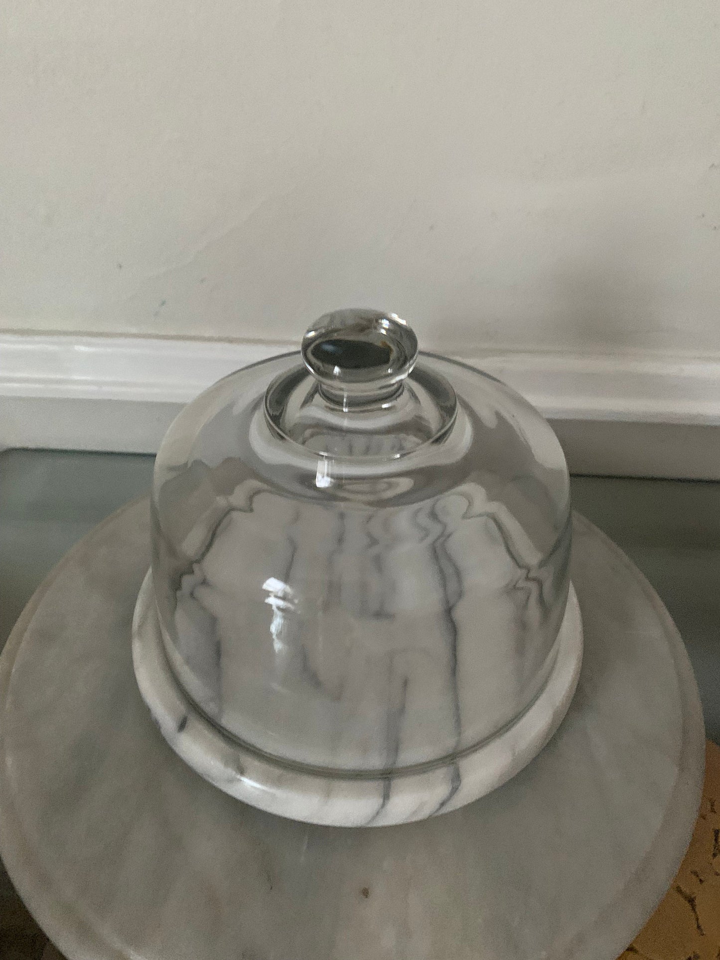 Vintage 80s Marble Tray with Glass Cloche Dome