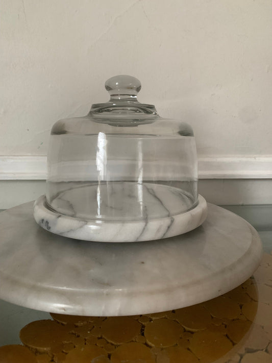 Vintage 80s Marble Tray with Glass Cloche Dome