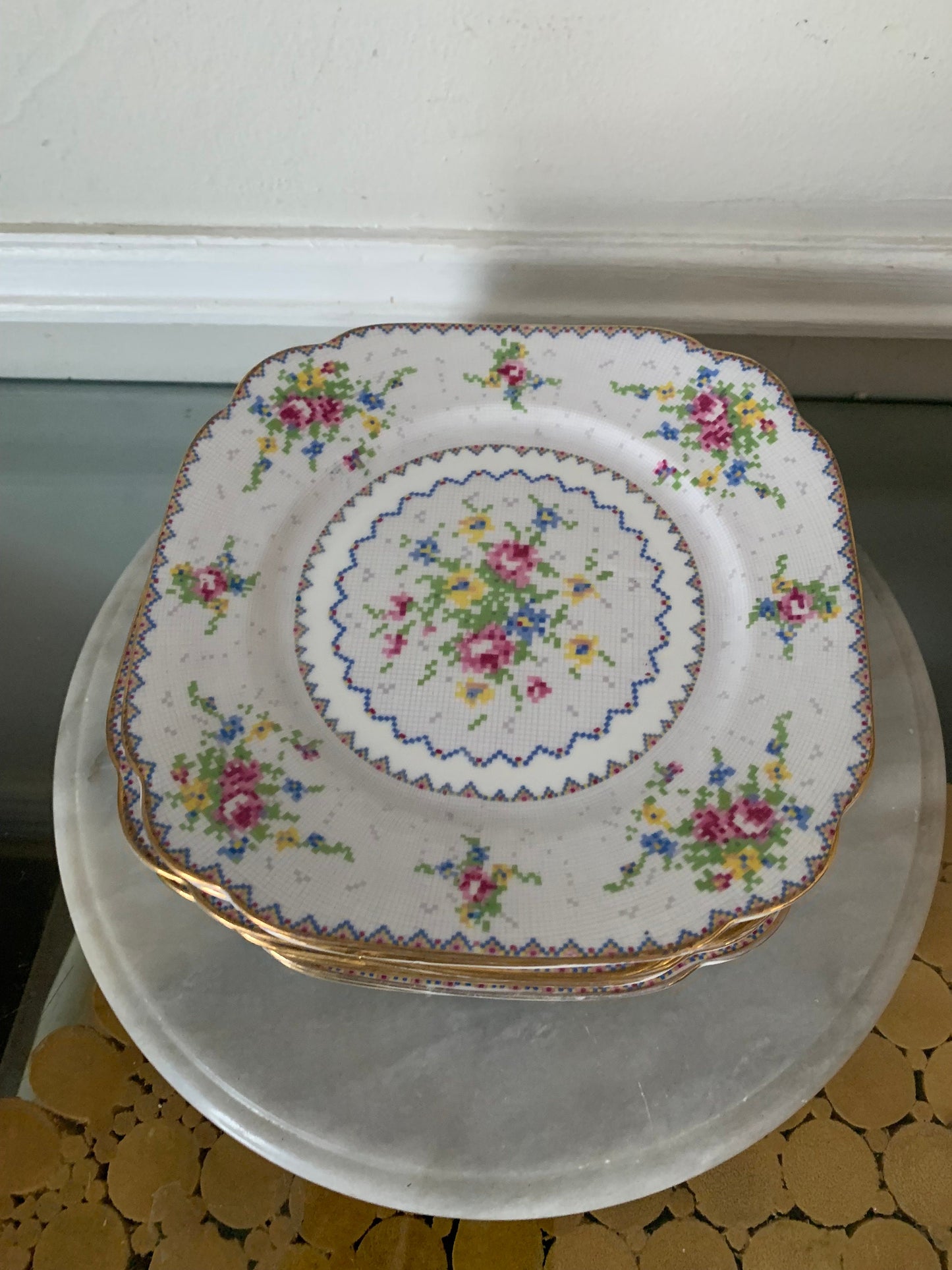 Vintage Set of 12 Royal Albert Petit Point China Lunch Plates Made in England