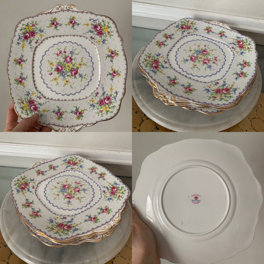 Vintage Set of 4 Royal Albert Petit Point China Serving Plates Made in England