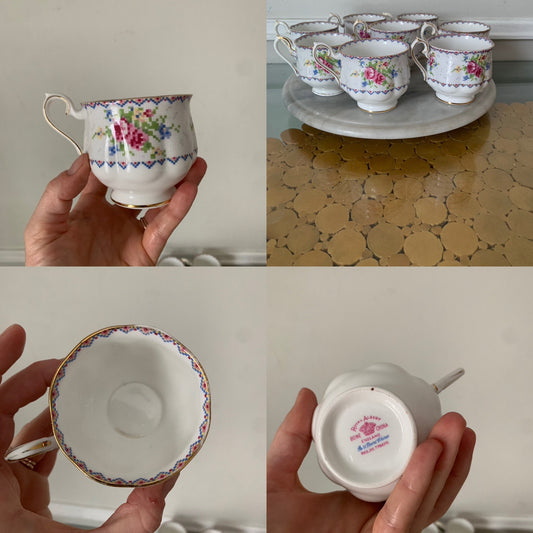 Set of 8 Royal Albert Petit Point Bone China Teacup Made in England