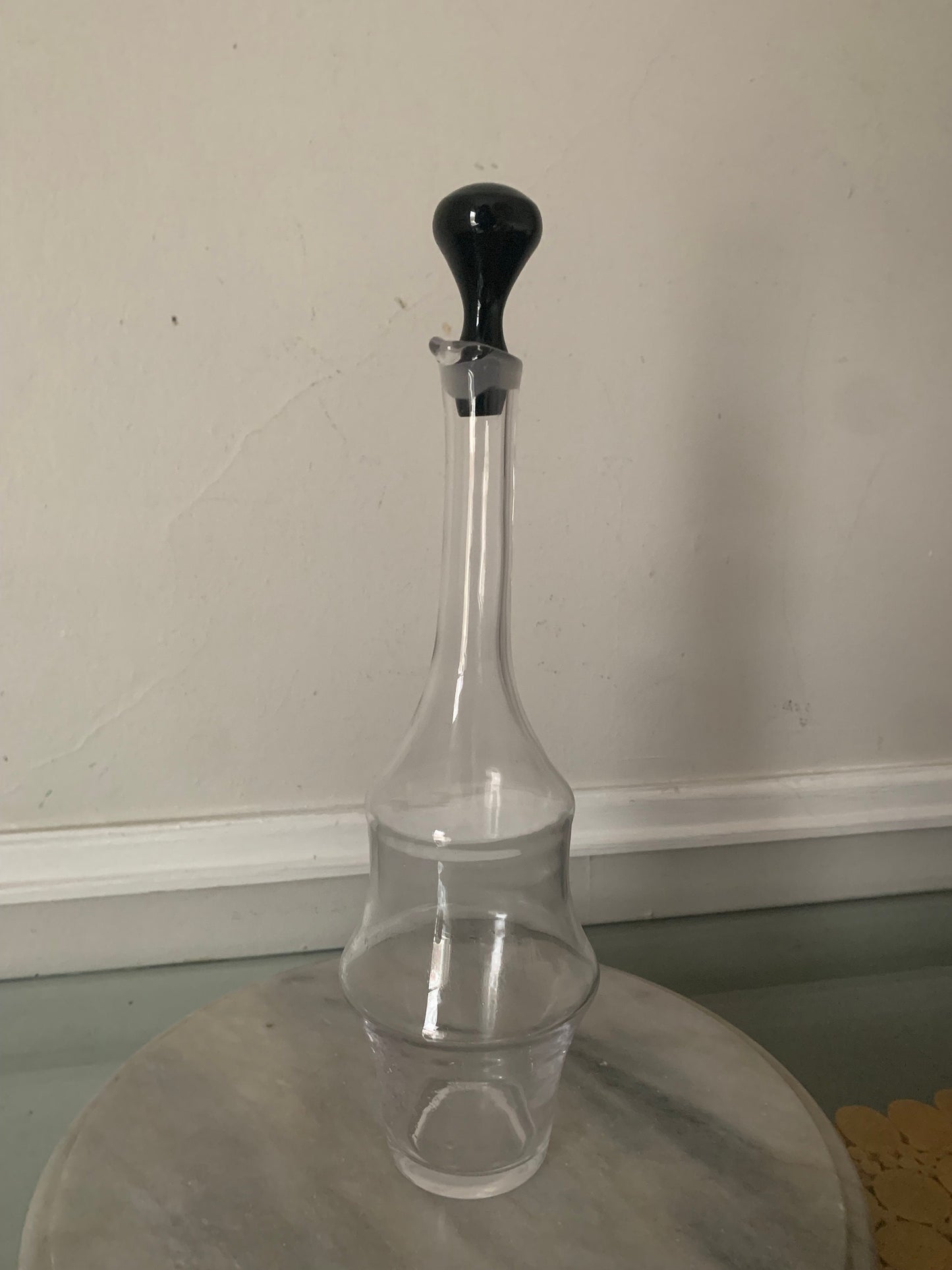 Vintage Tall Clear Decanter with Black Glass Stopper