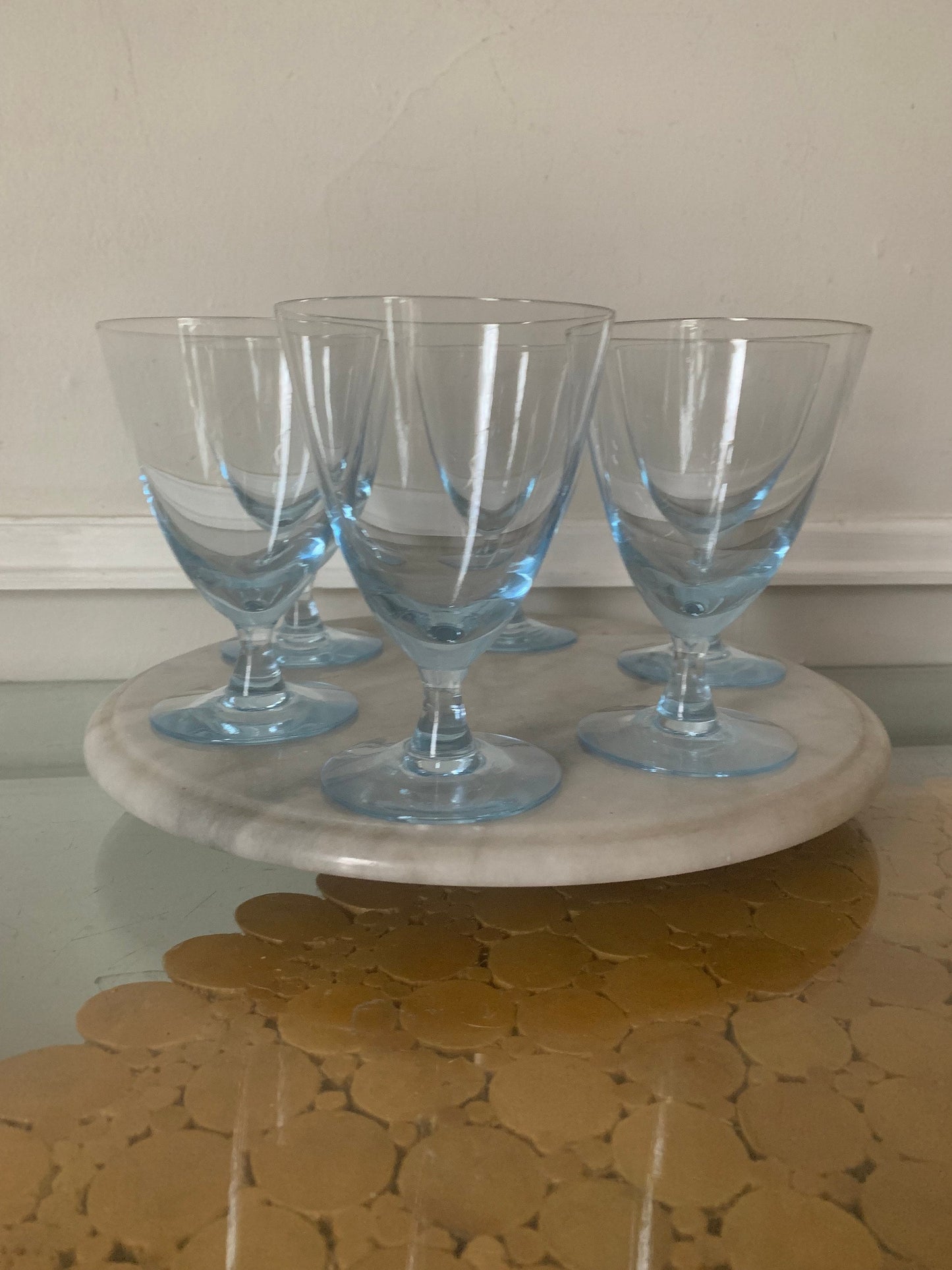 Vintage Set of 6 Ice Blue Short Wine Glasses