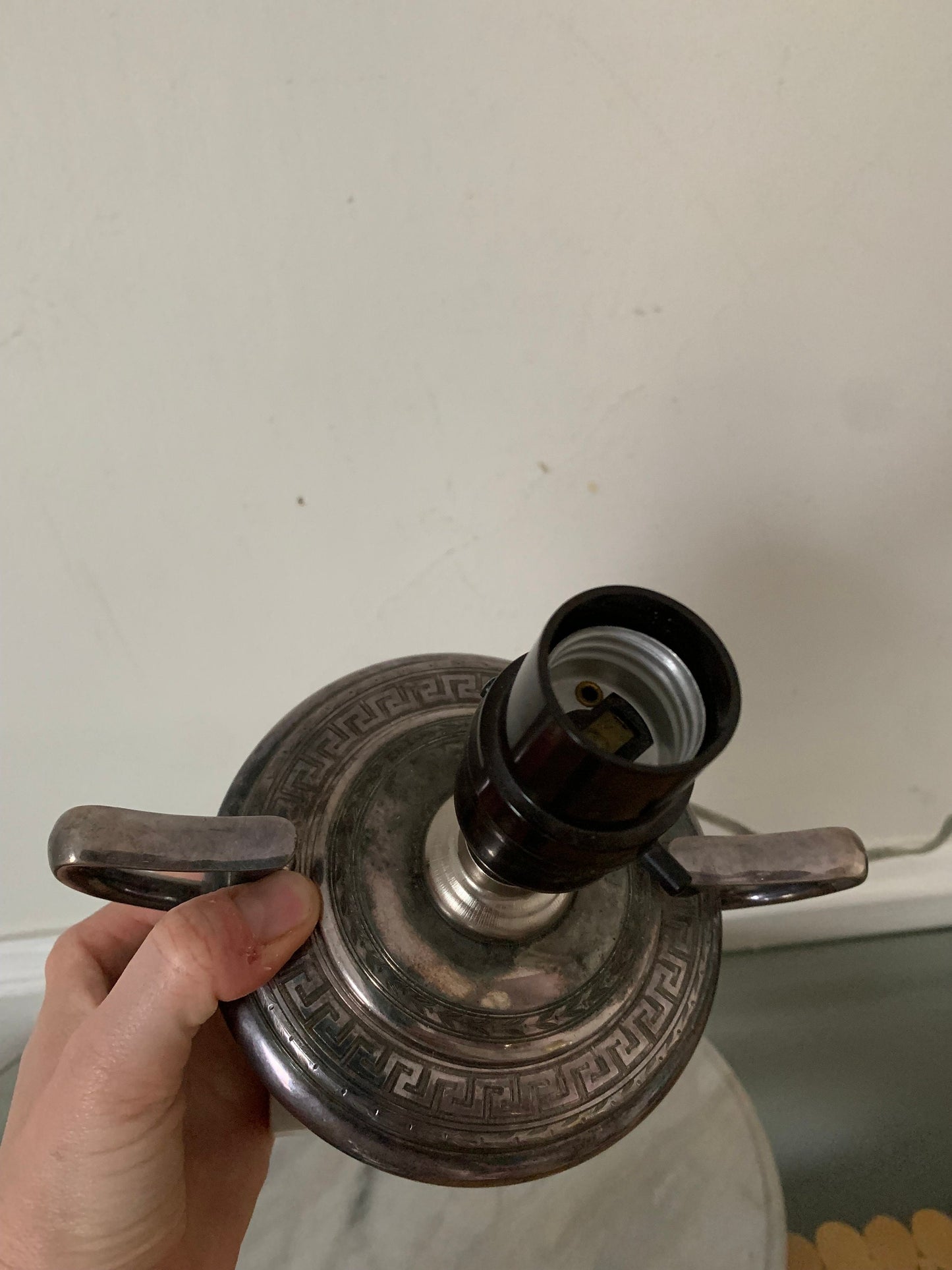 Small Vintage Silver Table Lamp with Stone Base No Shade