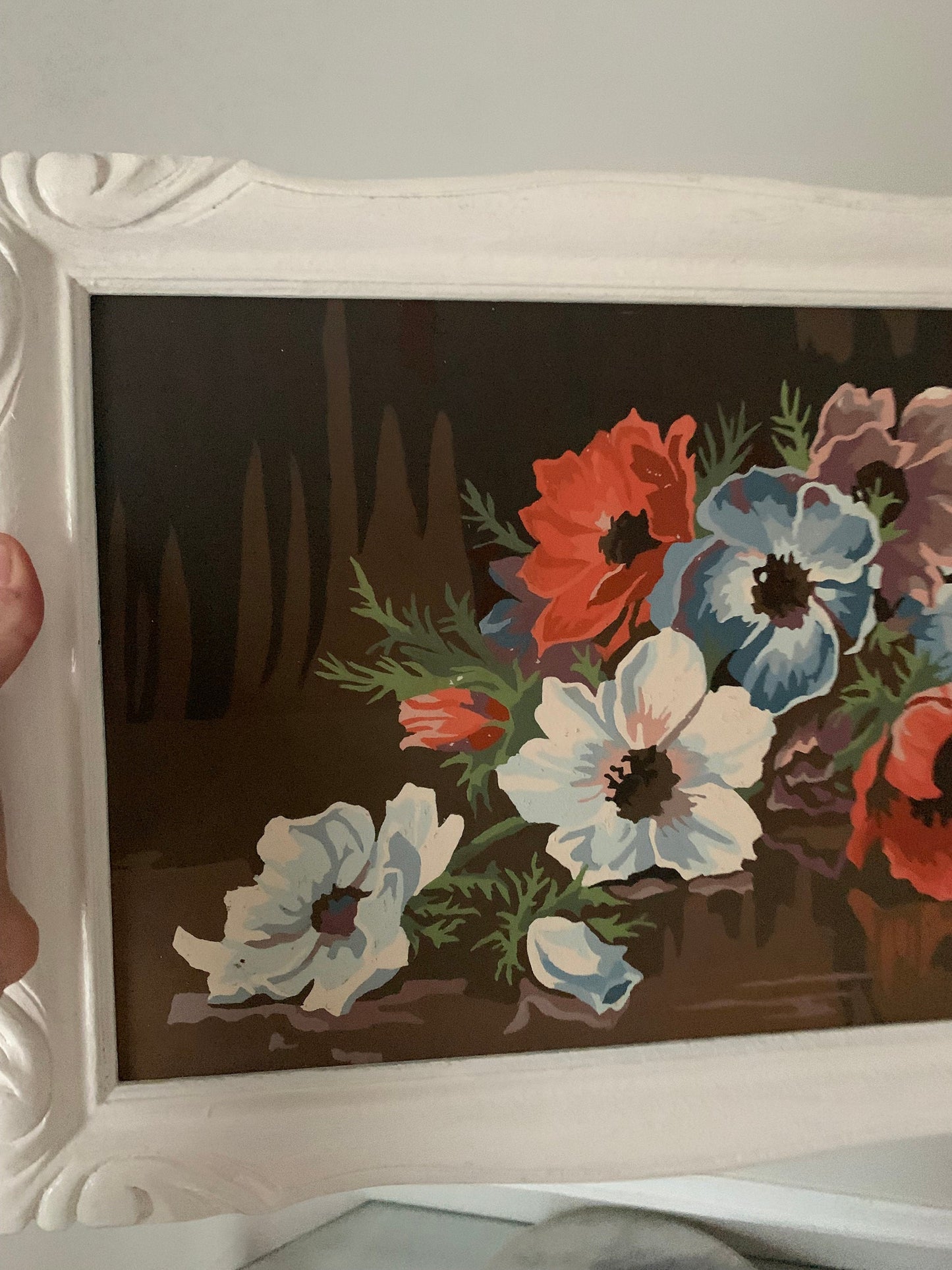 Vintage Medium Floral Paint by Numbers in White Wood Frame