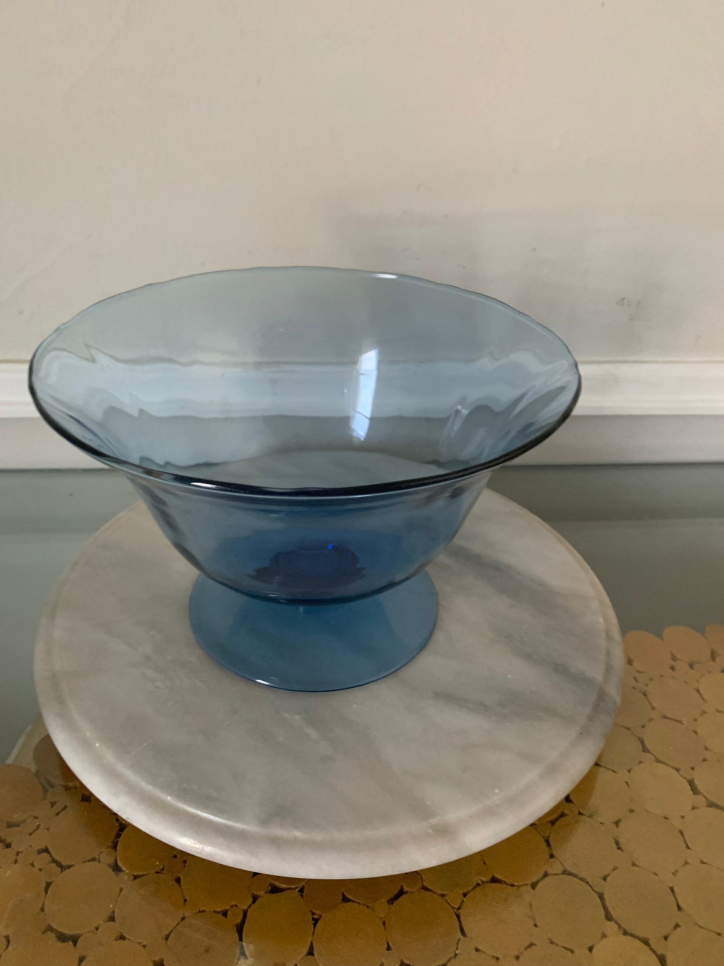 Vintage Clear Deep Blue Pedestal Glass Bowl