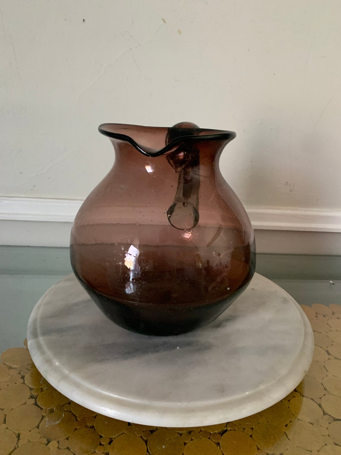 Retro Chubby Aubergine Handblown Glass Jug