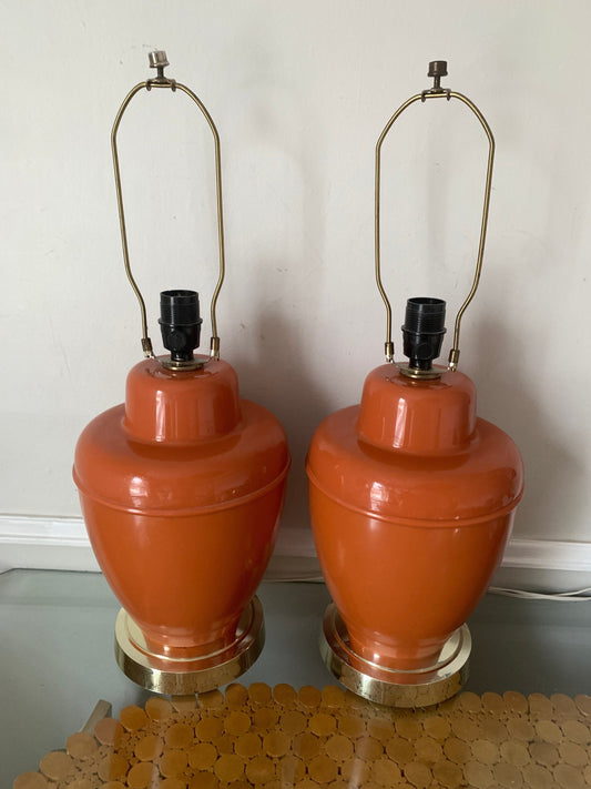 Pair Of MCM GILBERT SOFTLITE Burnt Orange Acrylic Lamps No Shades