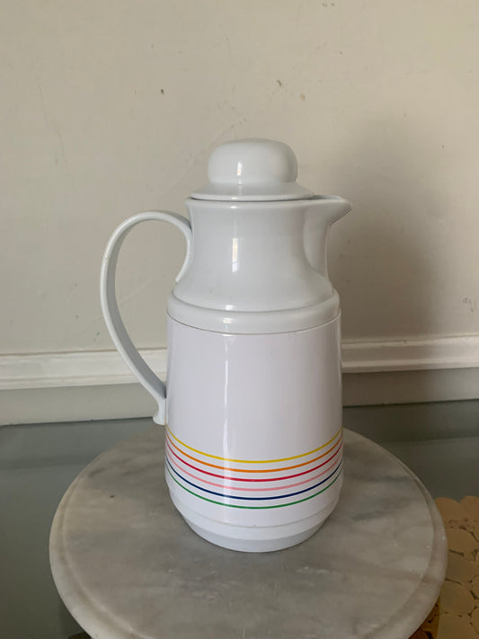 Retro White Hot/Cold Thermos Carafe Made in Taiwan with Rainbow Stripes