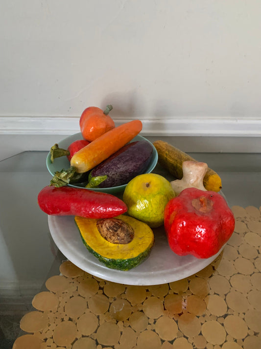 Retro Set of 10 Colourful Paper Mache Fruit and Vegetables