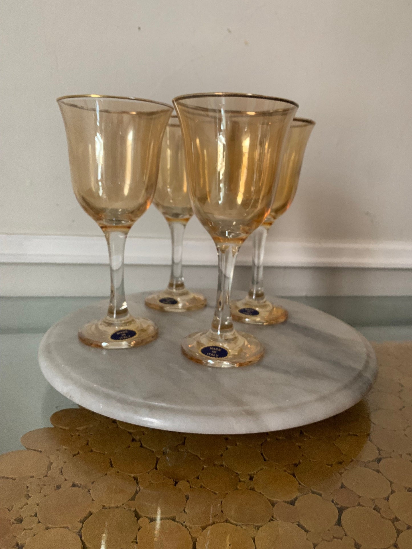 Vintage Set of 4 Golden Peach Lustre Wine Glasses Made in Italy