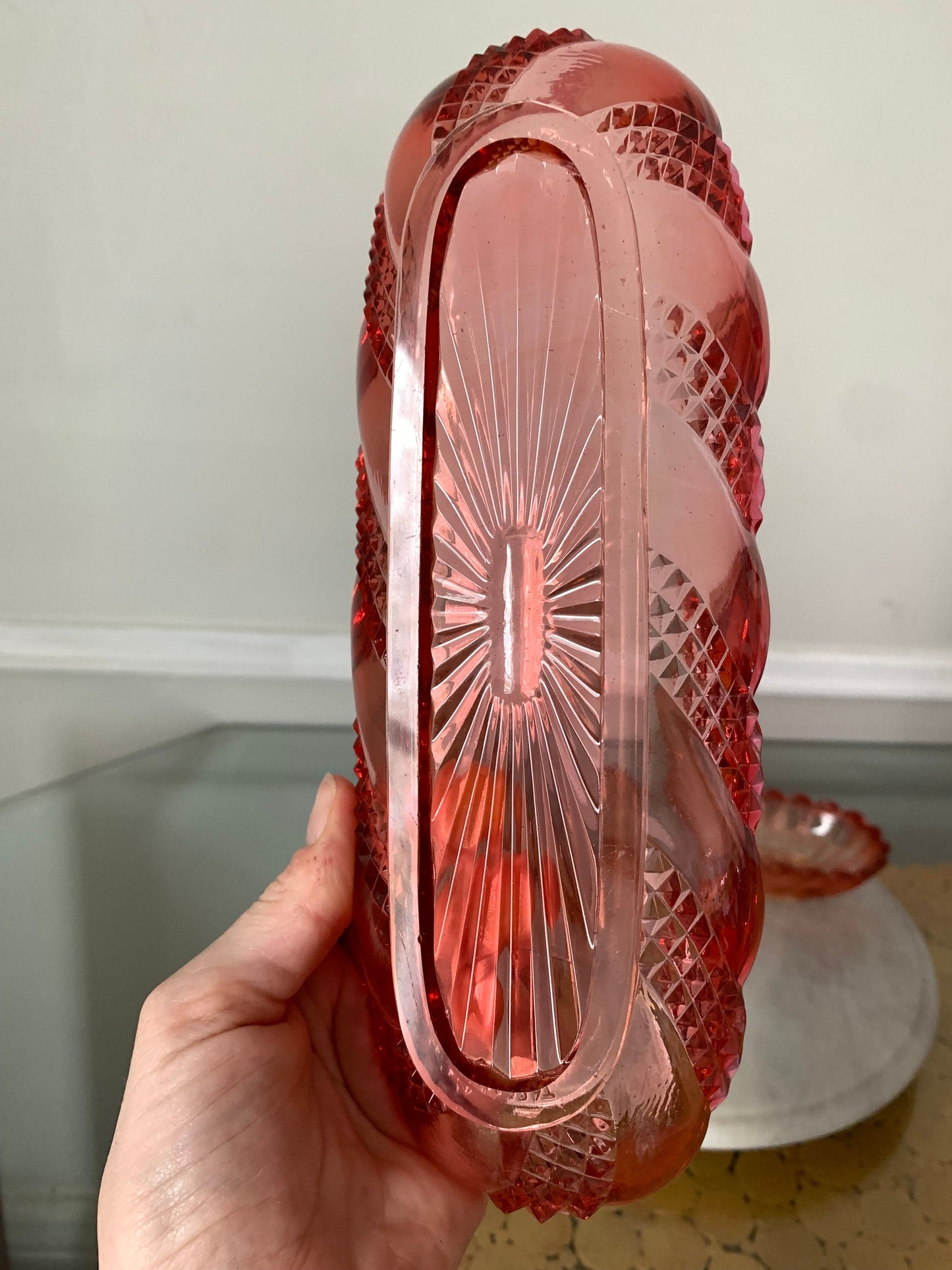 Pair of Antique Baccarat Crystal Dishes, Swirl & Serpentine Patterns