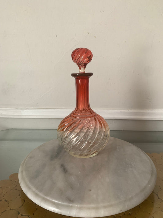 Antique French Ombre Rose Swirl Crystal Decanter with Stopper