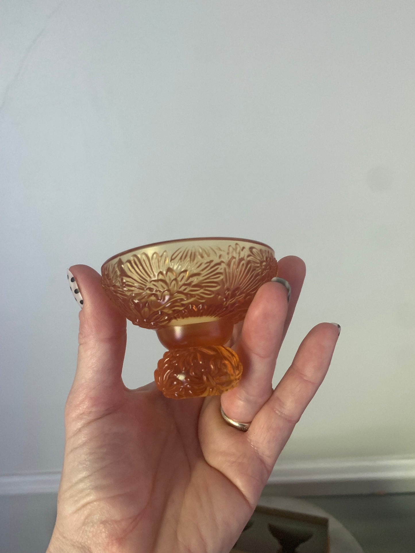 Pair of LIULI Amber Crystal Virtuous Chrysanthemum Glasses in Original Box