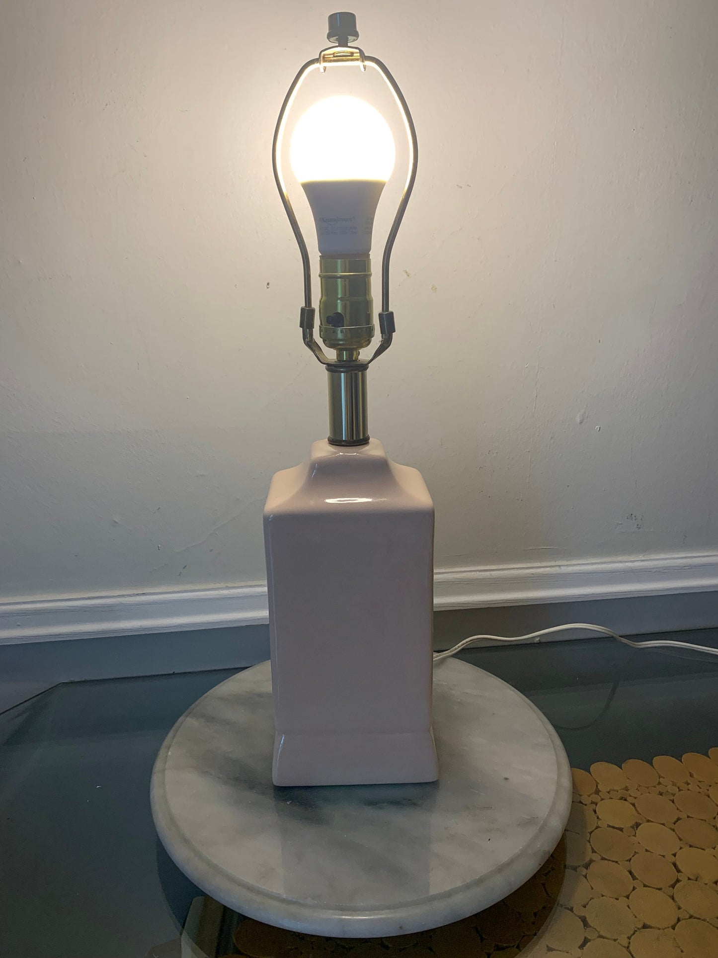 Retro Medium Anthony's Art Design Soft Pink Ceramic Lamp with Embossed Geese No Shade
