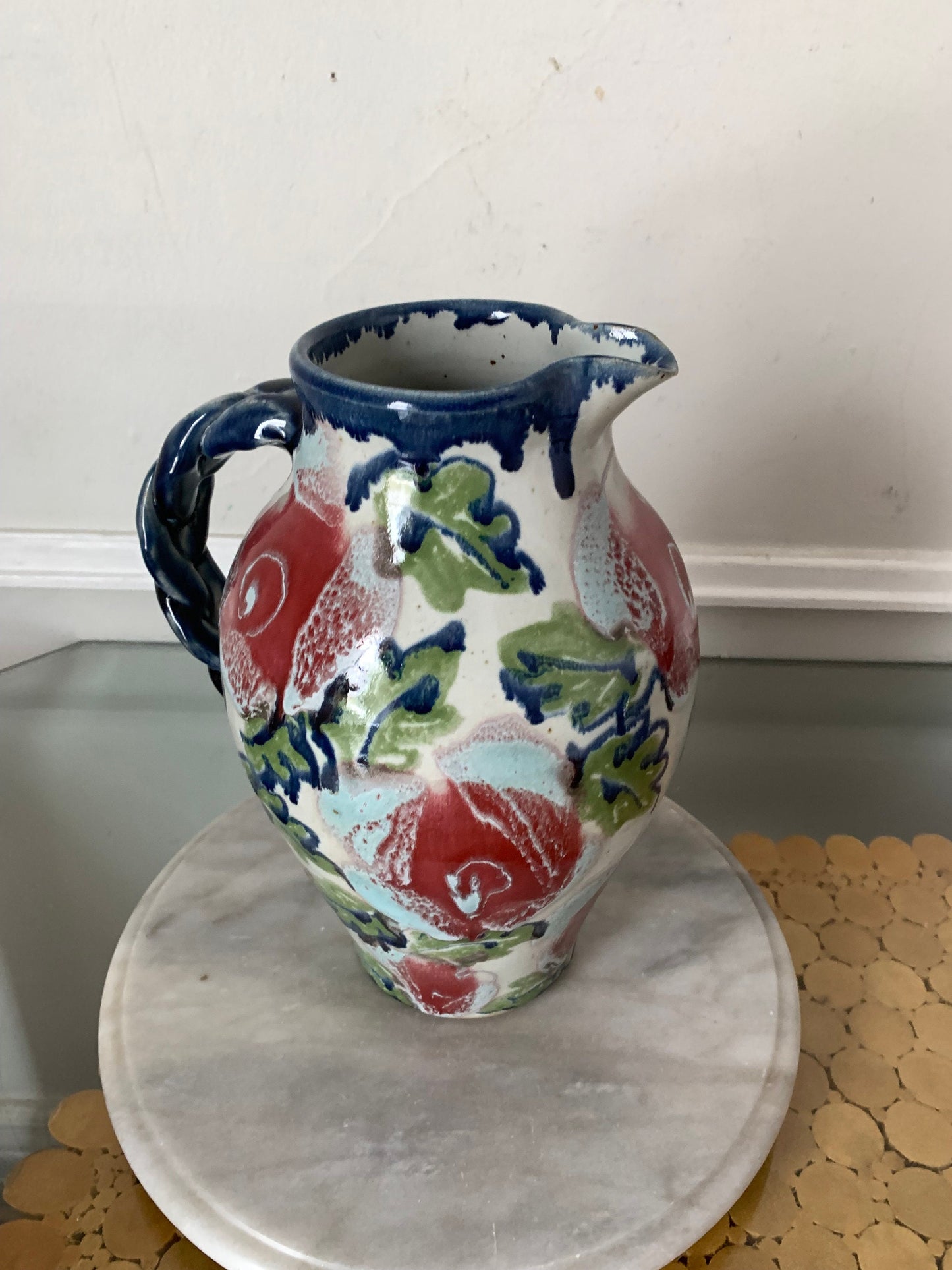 Retro Hand Made Studio Pottery Scott Barnim Rose Pitcher with Handle