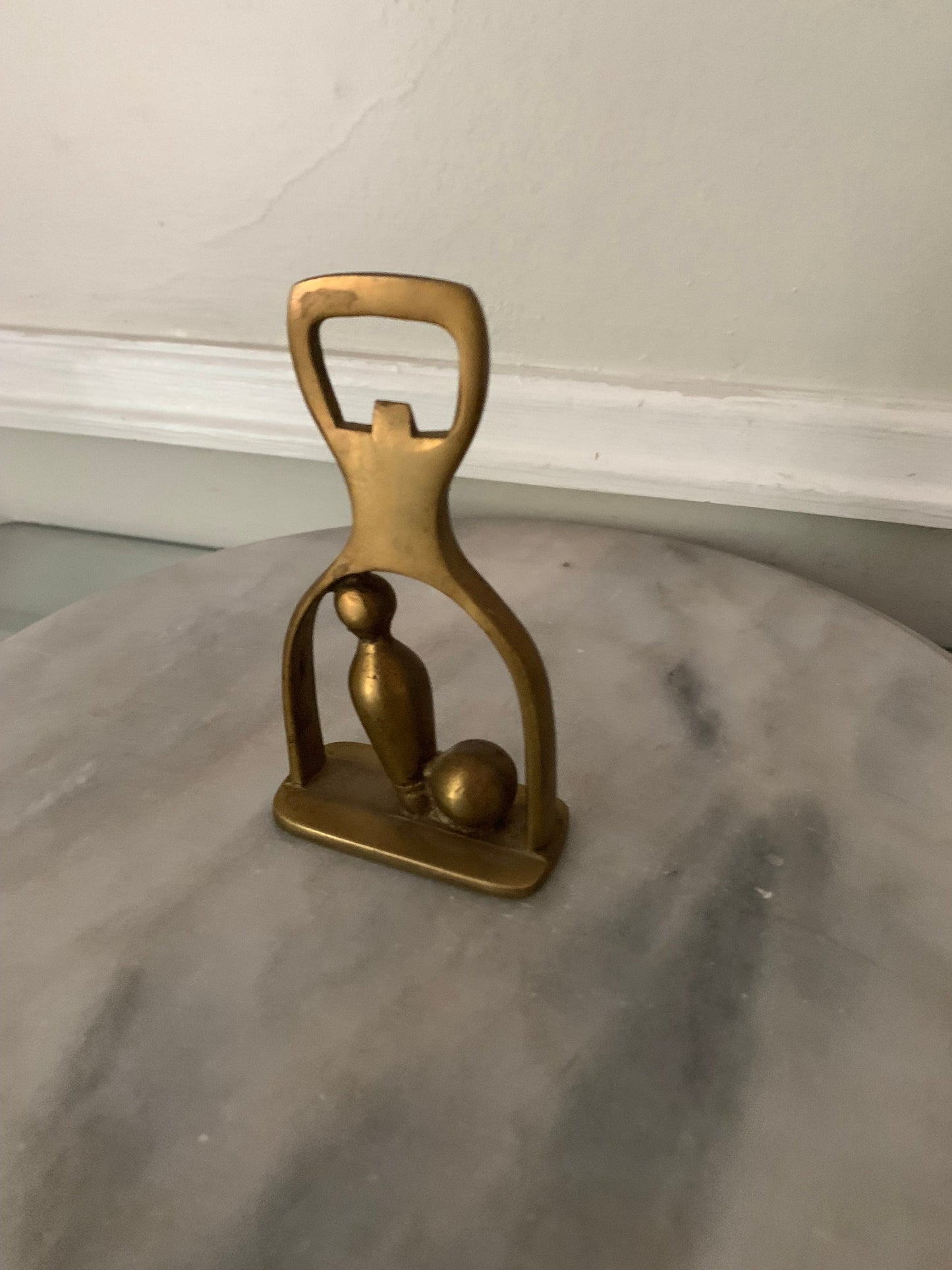 Small Vintage Brass Bowling Ball and Pin Bottle Opener