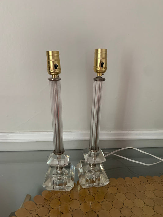 Pair of Vintage Medium Clear Glass Table Accent Lamp No Shades