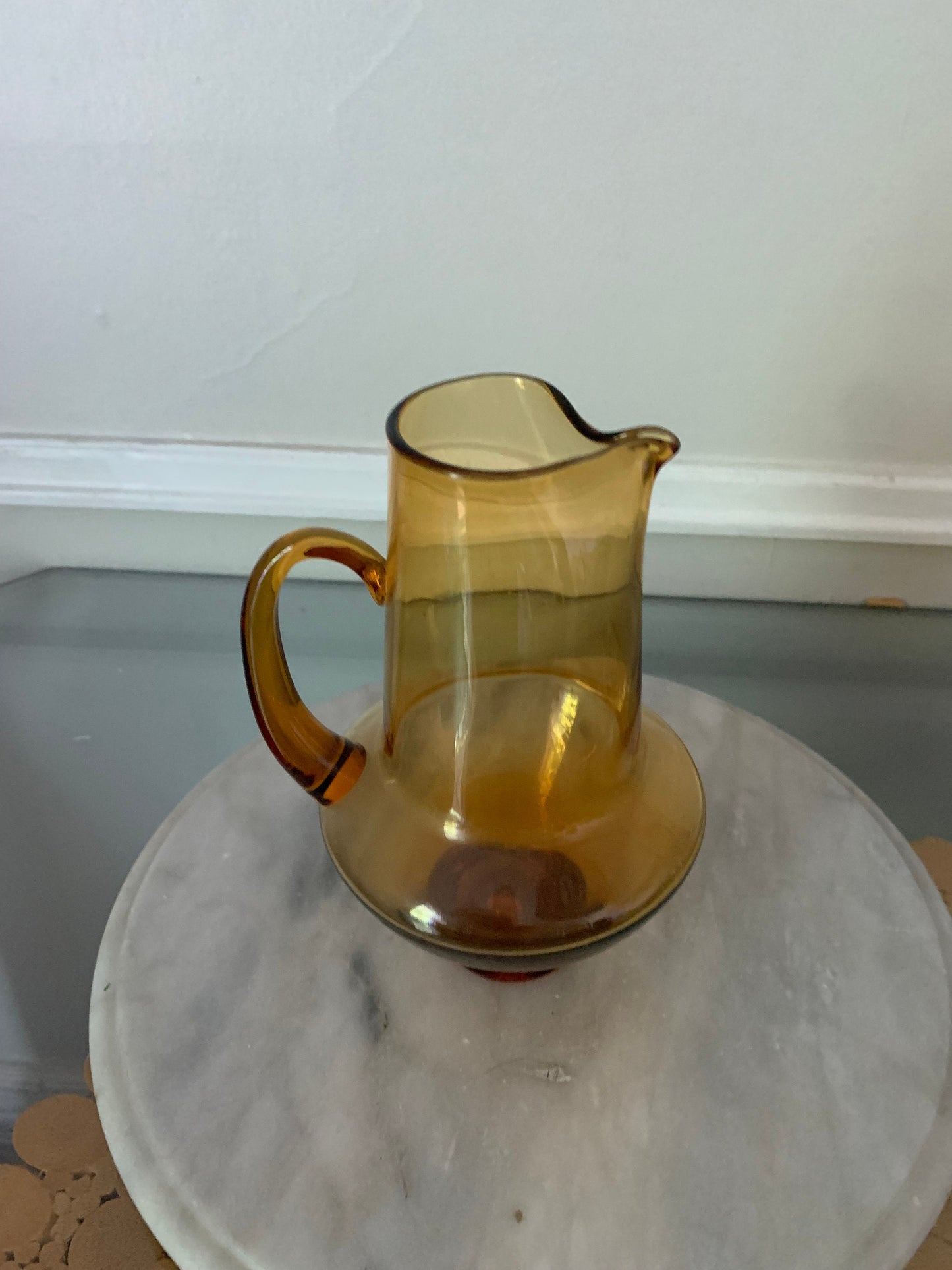 Medium MCM Clear Amber Glass Pitcher