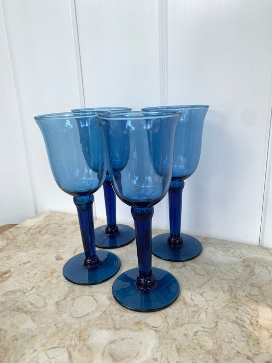 Set of 4 Retro Cobalt Blue Glasses