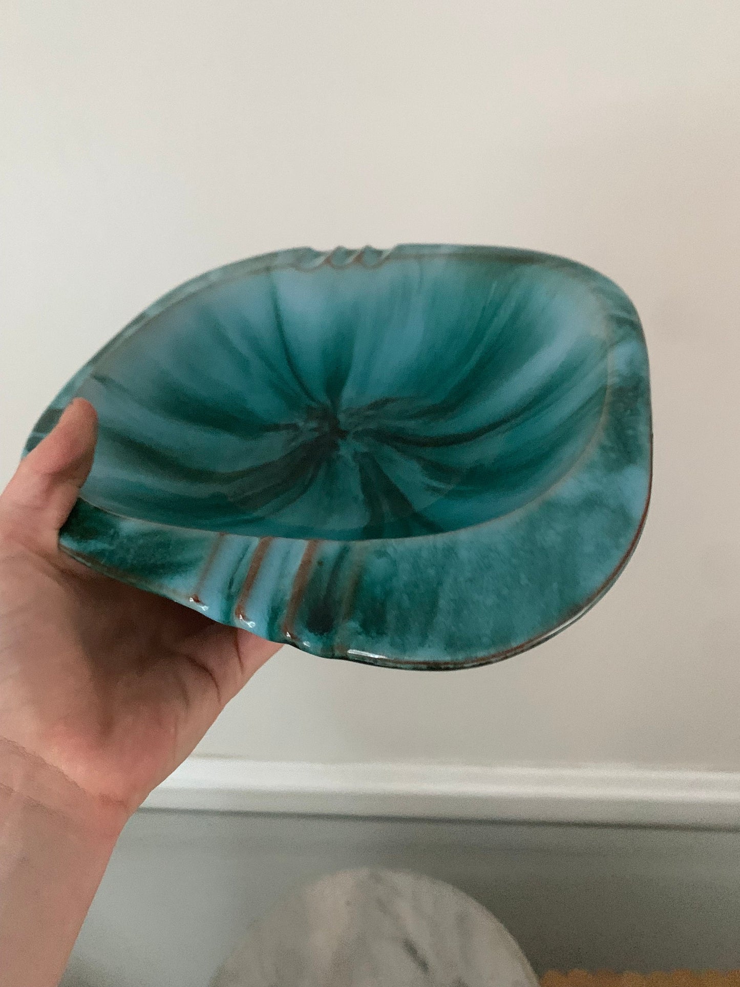Vintage Blue Mountain Pottery Oval Turquoise Drip Ceramic Ashtray Made in Canada