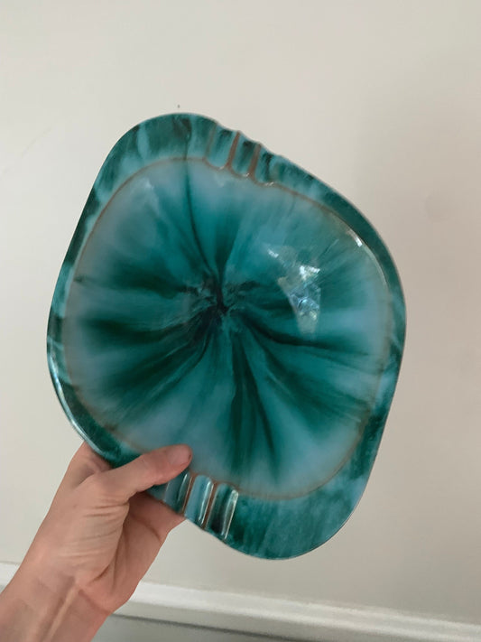 Vintage Blue Mountain Pottery Oval Turquoise Drip Ceramic Ashtray Made in Canada