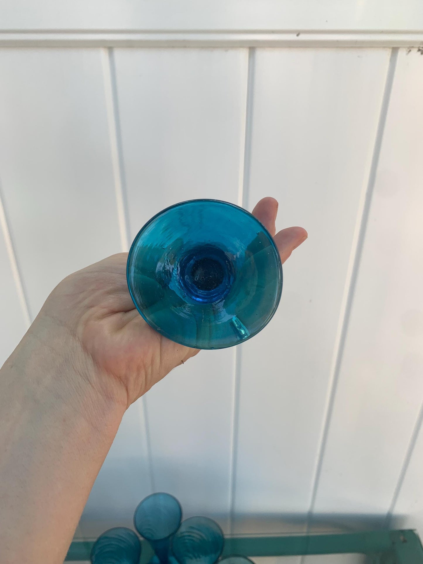 Set of 6 Handblown Blueberry Glass Swirl Wine Glasses