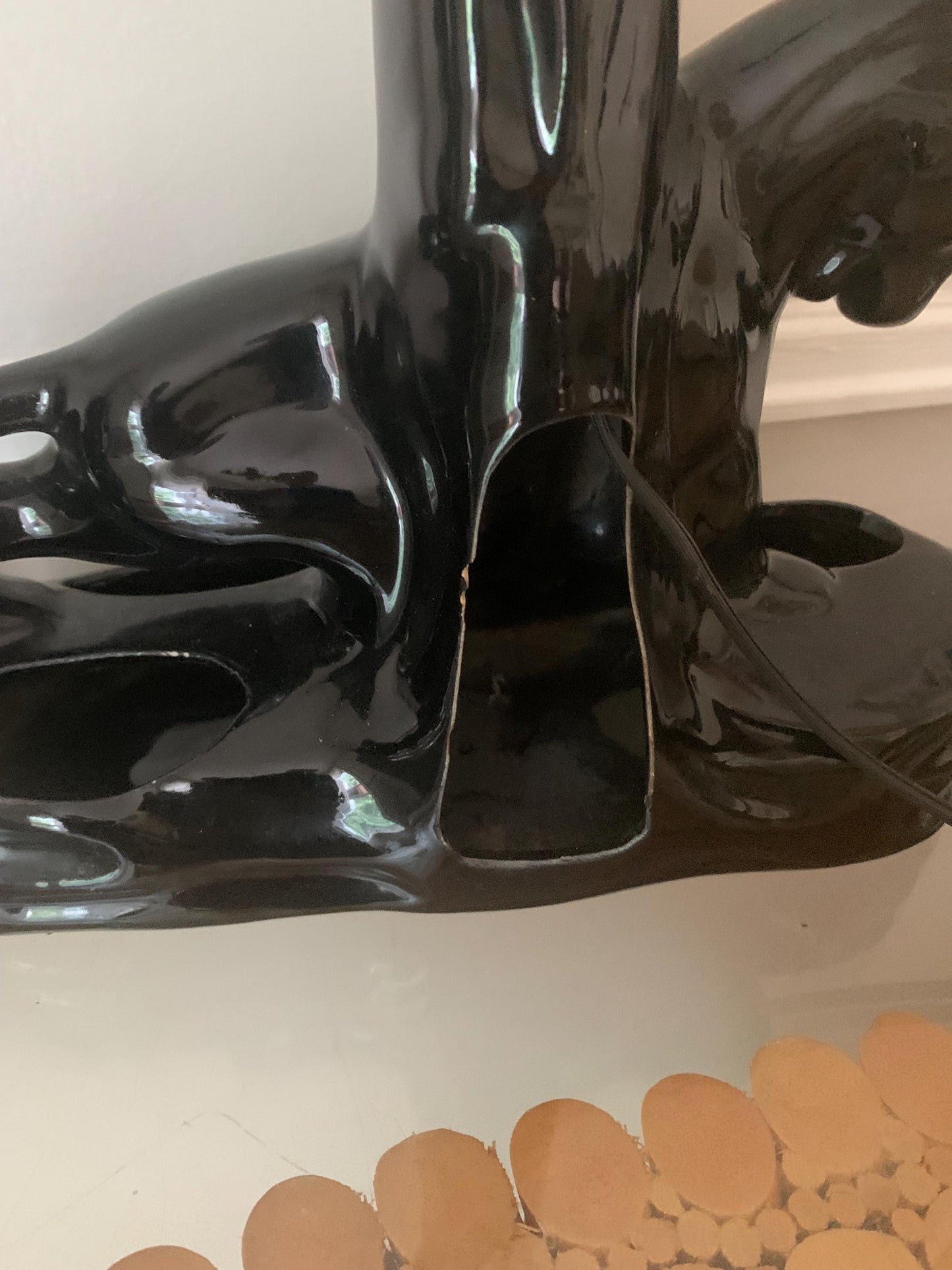 Pair of Mid-Century Ceramic Black Panther Planter Lamps No Shades