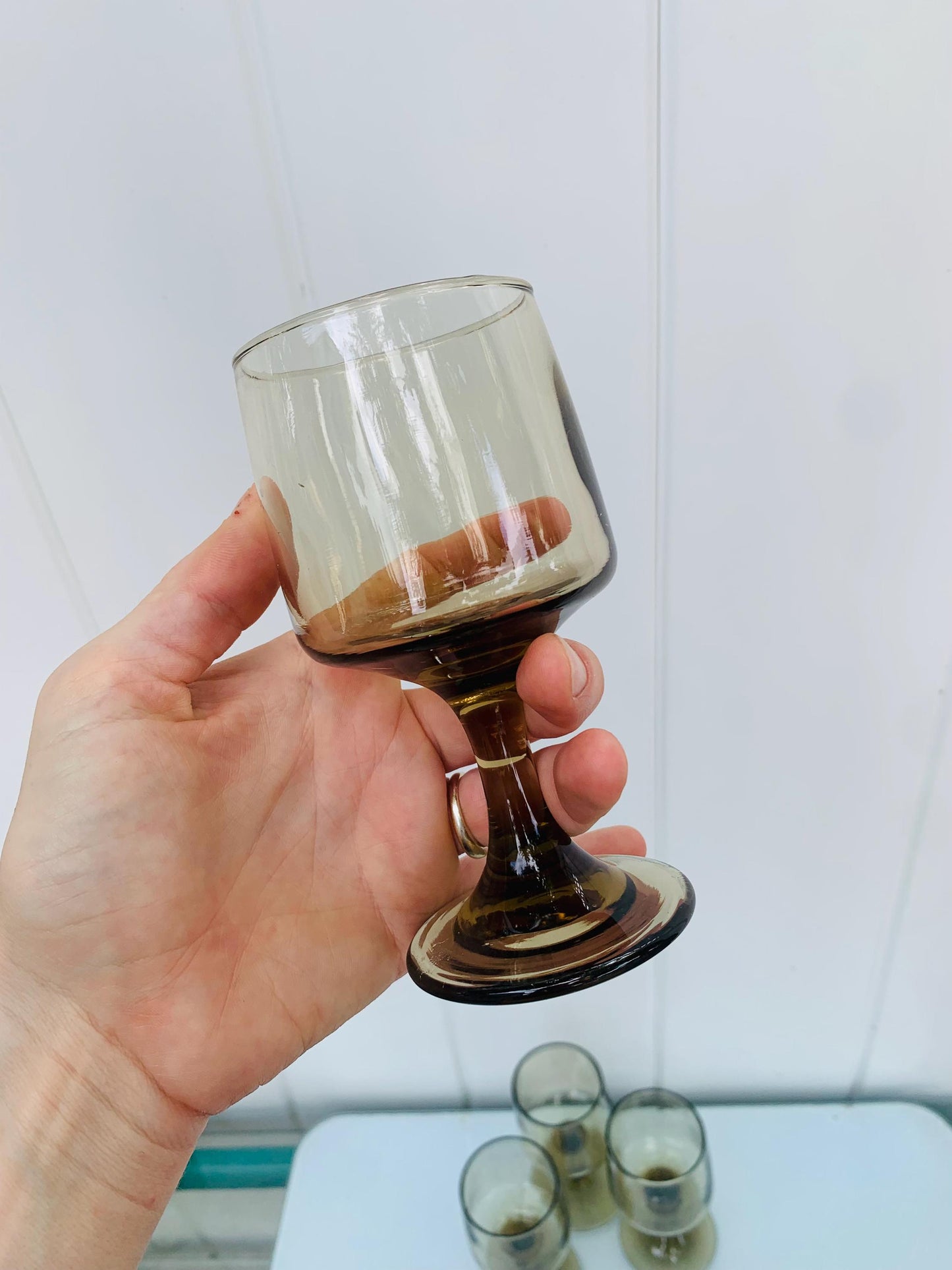 Set of 6 MCM Short Smokey Topaz Wine Glasses