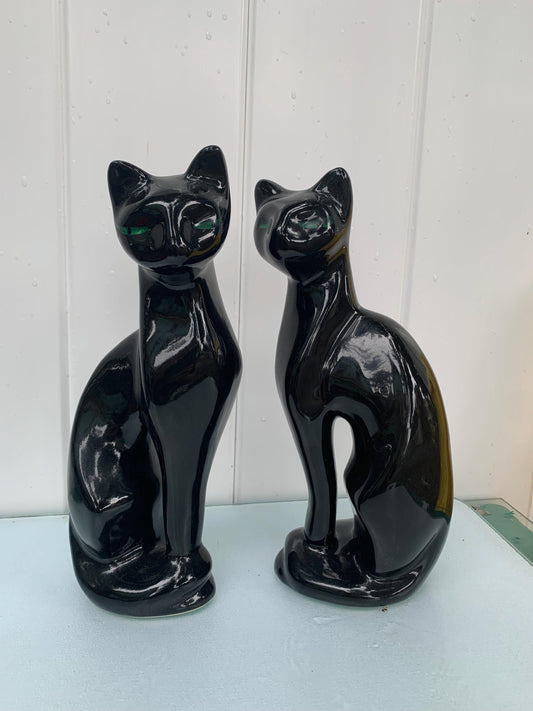 Pair of MCM Artmark Ceramic Black Cats Made in Taiwan