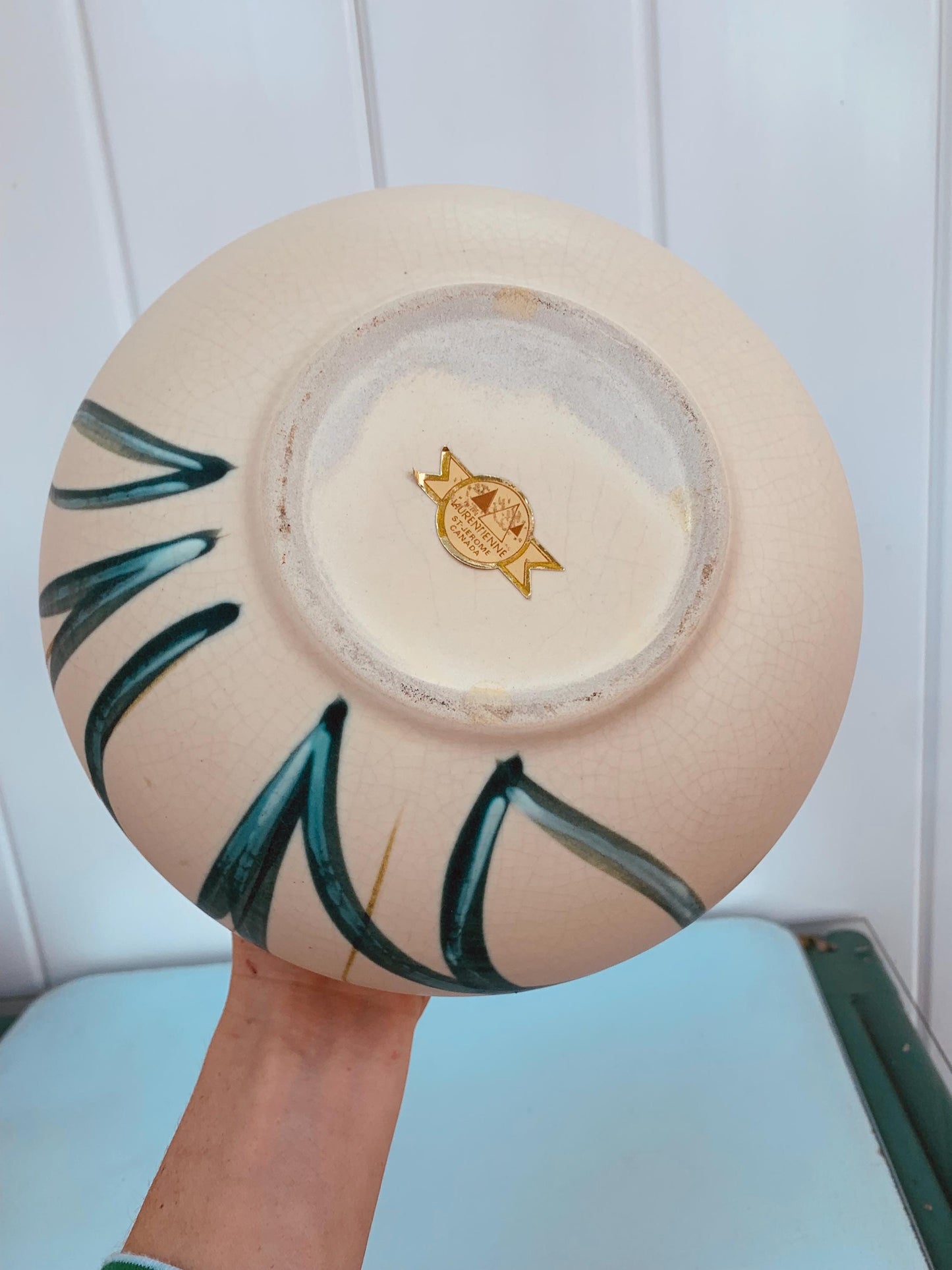 Beautiful Medium Vintage Laurentienne St Jerome Hand Painted Round Pottery Vase Made in Canada