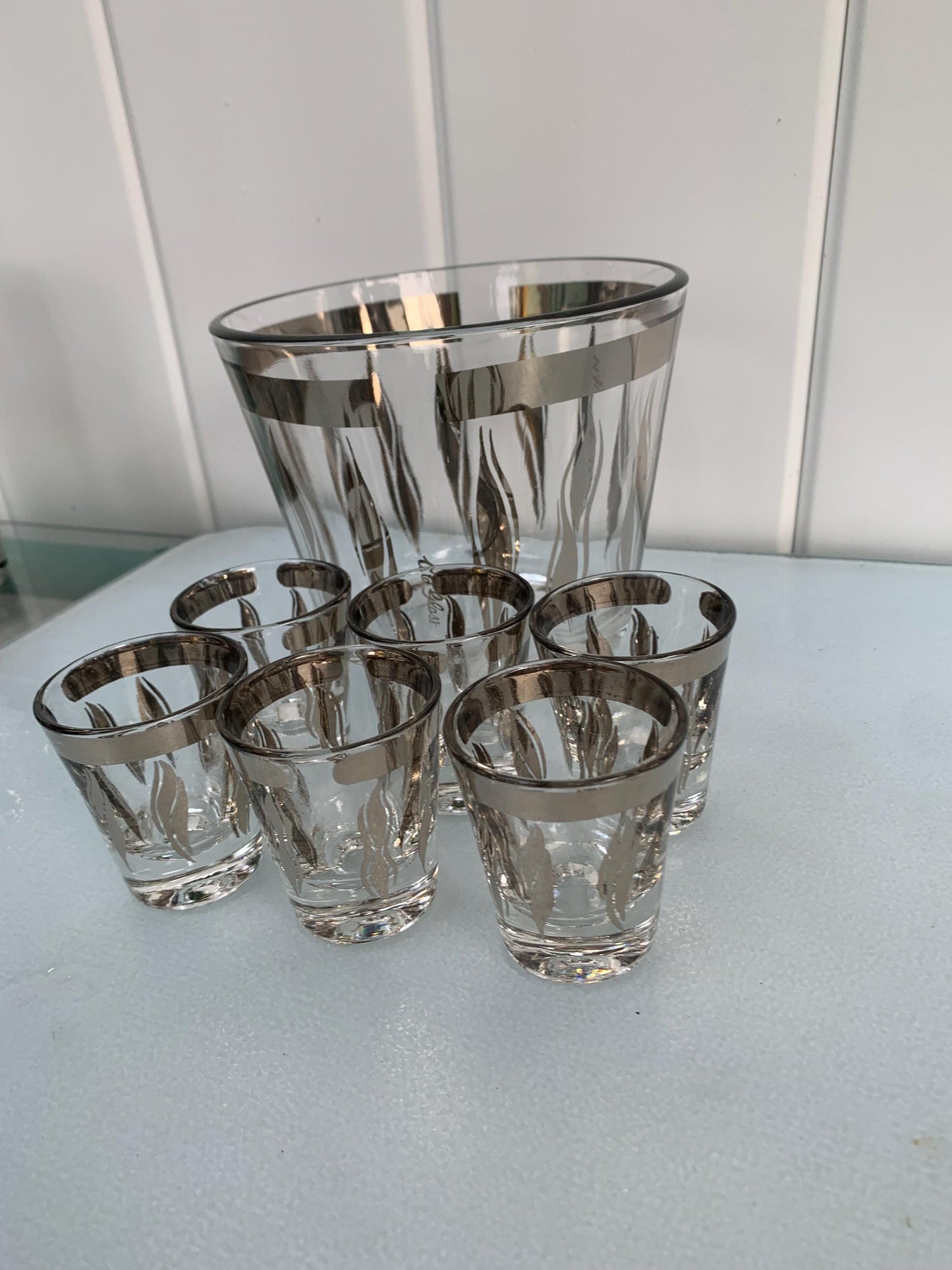 MCM Utd Glass Silve Detail Ice Bucket with Matching 6 Shot Glasses