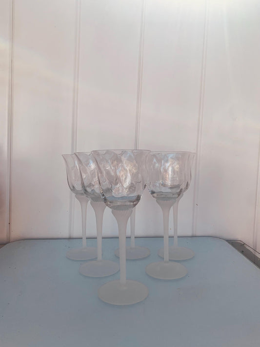 Retro Set of 6 Frosted Twisted Stem Wine Glasses