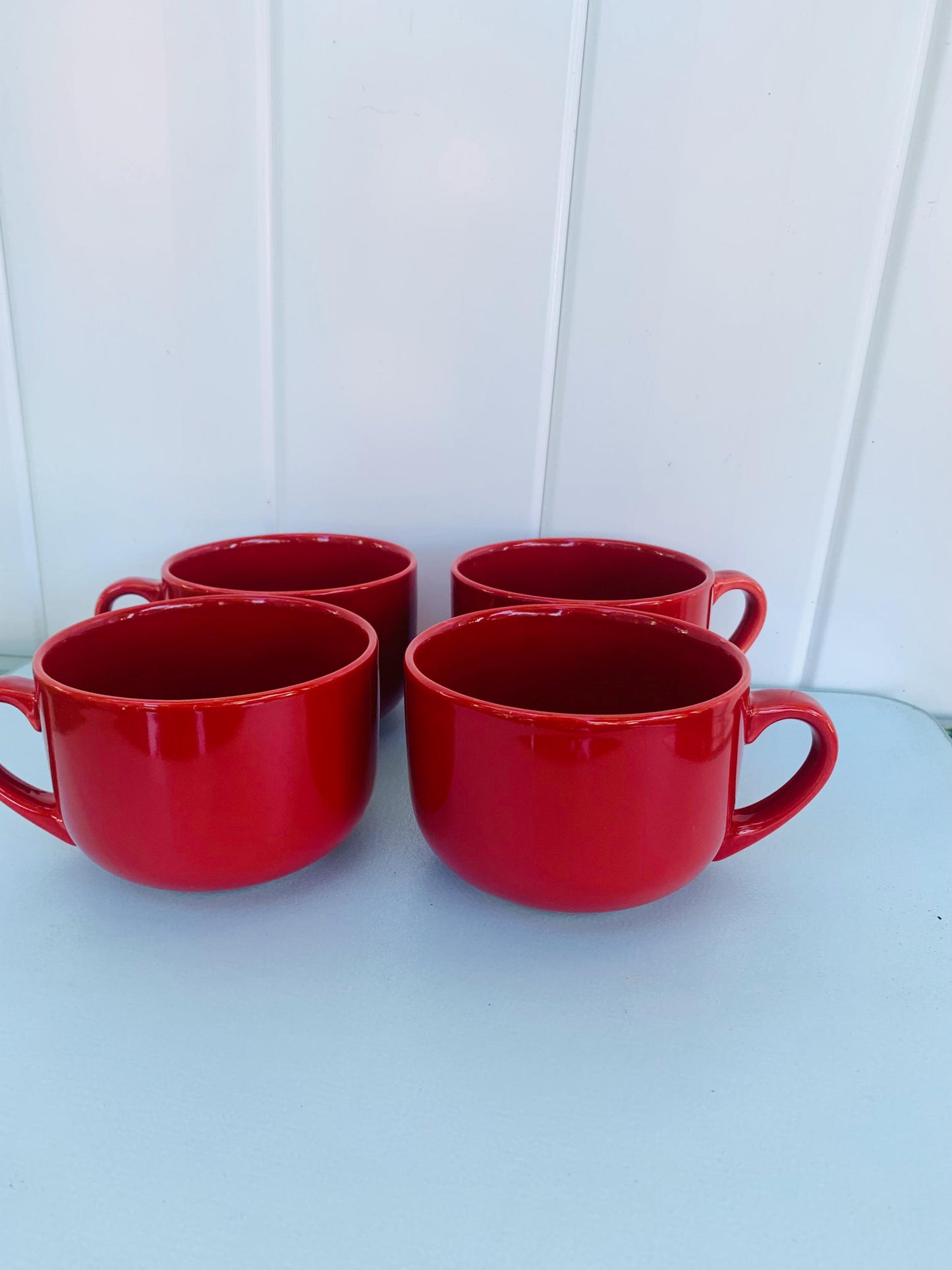 Set of 4 Retro Oversized Brick Red Ceramic Mugs