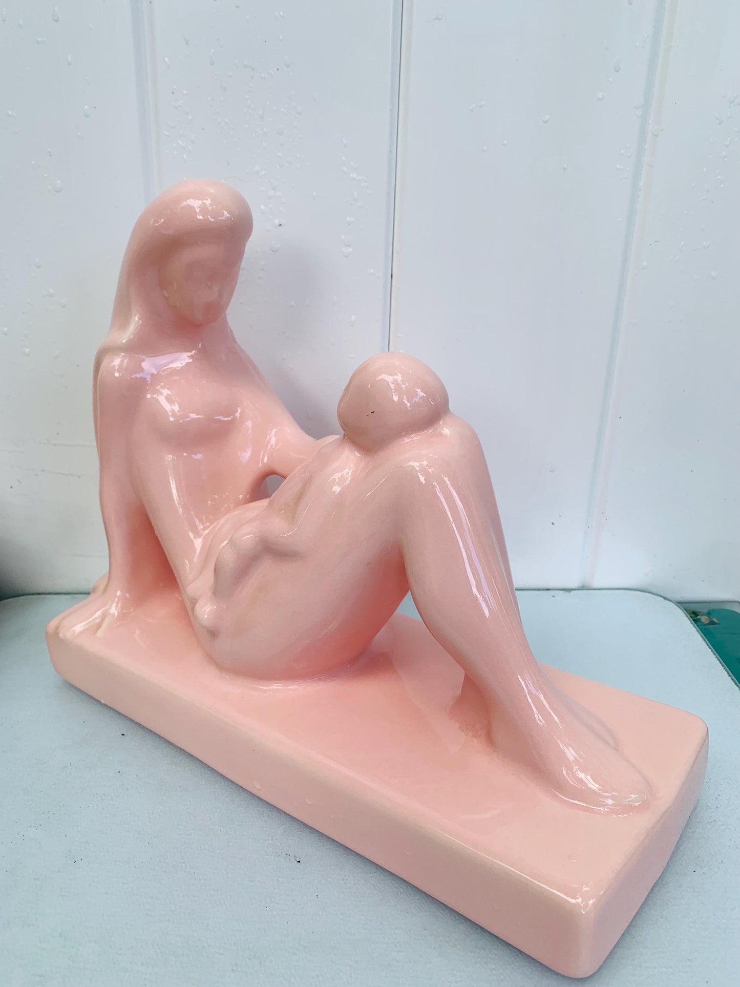 Vintage Haegar Pottery Glossy Pink Mother and Child Sculpture